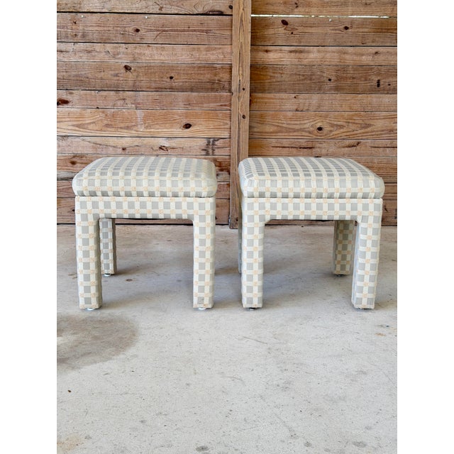 Pair of Vintage Billy Baldwin Attributed Upholstered Parsons Ottomans For Sale - Image 9 of 12