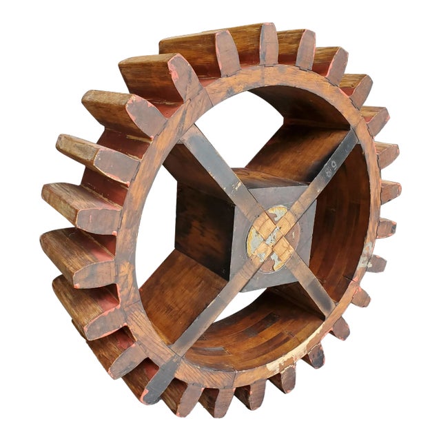 Antique Industrial Wooden Foundry Toothed Cogwheel Gear Mold as Modern Sculpture For Sale