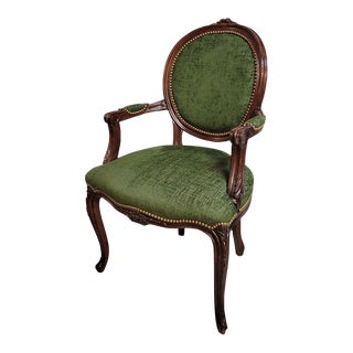 Vintage Louis XV Style Walnut Fauteuil Side Chair For Sale