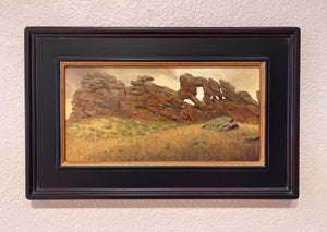 Devil's Backbone by Diego Glazer | Oil on panel Landscape of rocky formations and grass.