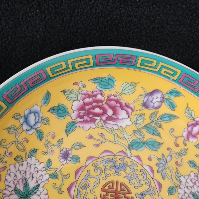 Ceramic Chinese Ceramic Plate,Qianlong Marked Famille Yellow Ground Rose Porcelain Plate Hand Painted Flowers Pattern For Sale - Image 7 of 11