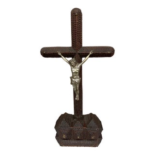 Antique Tramp Art Crucifix For Sale