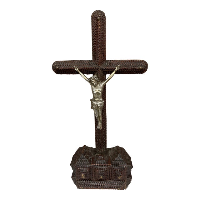 Antique Tramp Art Crucifix For Sale