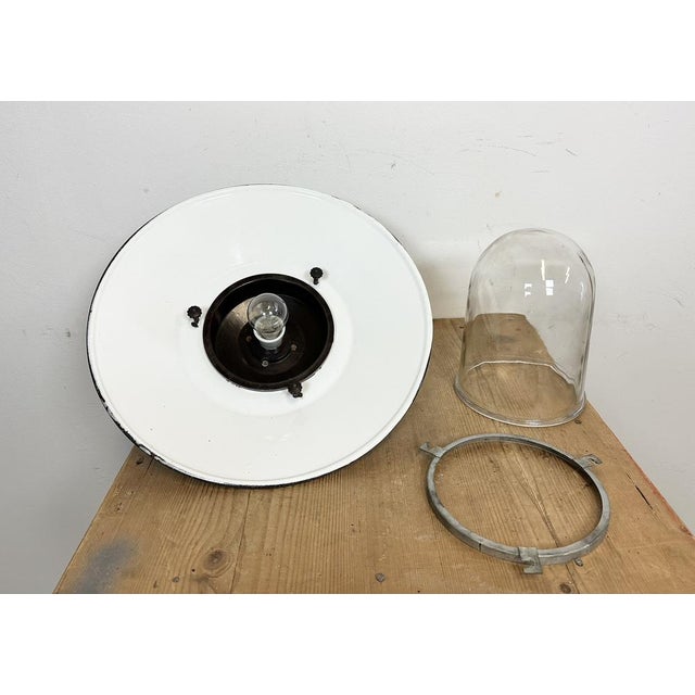 Industrial Grey Enamel Factory Hanging Lamp, 1960s For Sale - Image 11 of 14