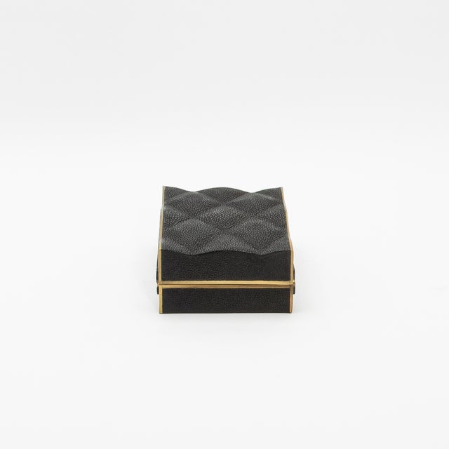 Set of 3 Quilted Boxes in Black Shagreen With Bronze Patina Brass by Kifu Paris For Sale In Los Angeles - Image 6 of 8