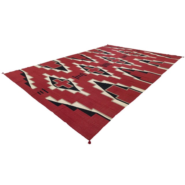 Textile Modern Navajo Style Southwest Wool Rug - Crimson Red & Geometric Diamond Motif For Sale - Image 7 of 12