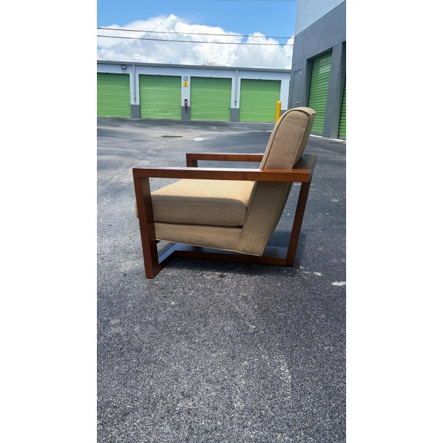 Modern Thayer Coggin Labelled Wood Modern Lounge Chair Clean Fabric For Sale - Image 3 of 4