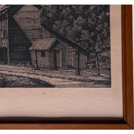 Vintage Luigi Lucioni Hand-Signed Fine Art Etching New England Regionalist Landscape Weathered Vermont Barn Custom Framed...