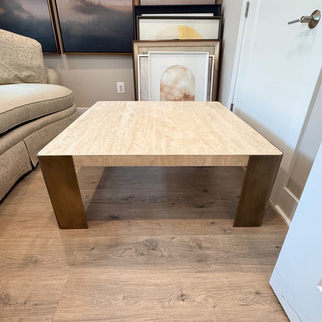 Uttermost Caress Travertine Coffee Table For Sale In Washington DC - Image 6 of 9