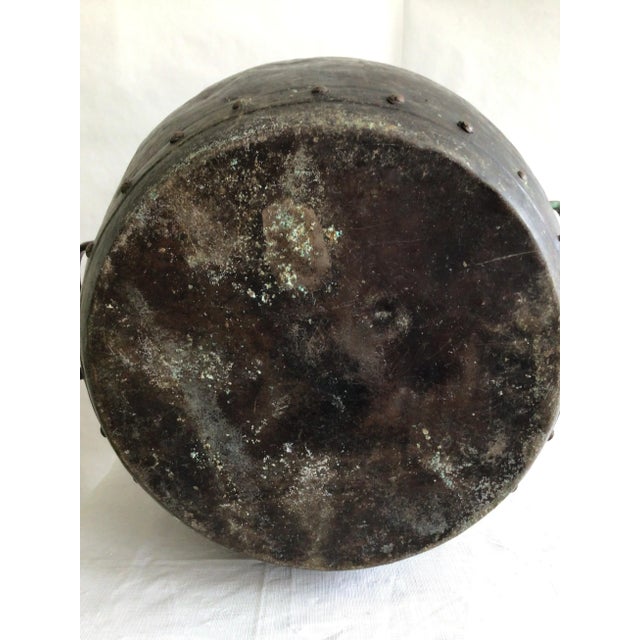 1940s Hand Hammered Studded Copper Pot With Handles Beautiful patina and hammered finish