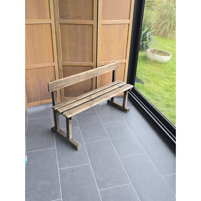 Wood Antique Oak School Bench, 1920s For Sale - Image 7 of 13
