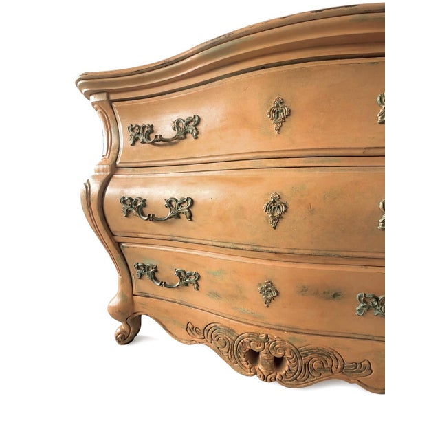 Late 20th Century Late 20th Century Artisan Hand-Painted Tangerine Baroque 3-Drawer Dresser | Distressed & Patinated | Maison Martine For Sale - Image 5 of 8