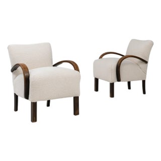 1950s Czech Cocktail Upholstered Armchairs H-237 By J. Halabala - A Pair For Sale