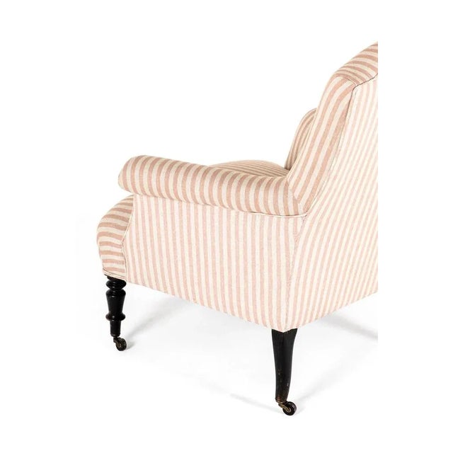 French Pink Striped Linen Armchair For Sale - Image 6 of 13