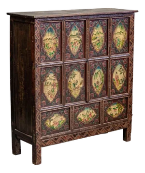 Vintage Tibetan Style Painted 4 Door Cabinet