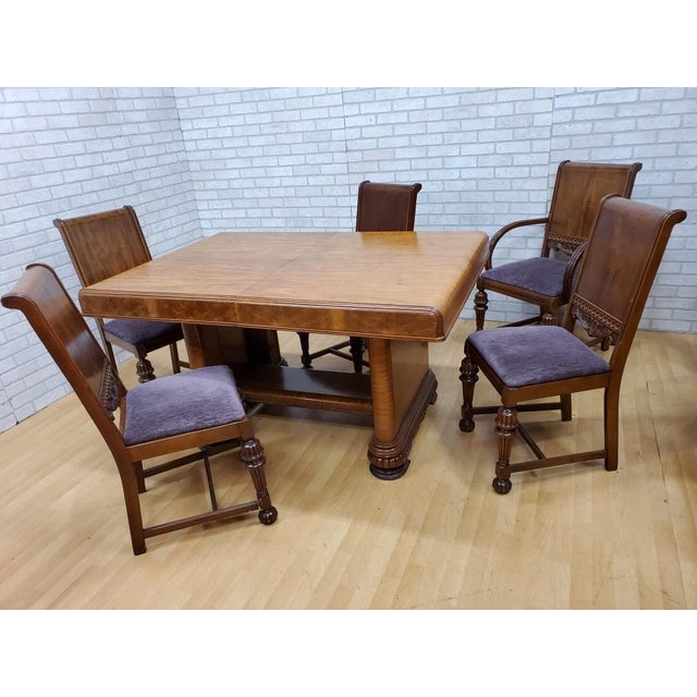 Art Deco Waterfall Dining Table With Five Dining Chairs 6 Piece Set