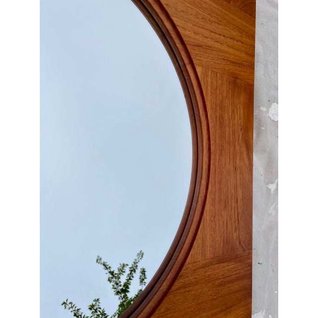 Danish Modern Teak Round Wall Mirror by Hadsten Træindustri — Scandinavian McM, 1970s For Sale - Image 4 of 8