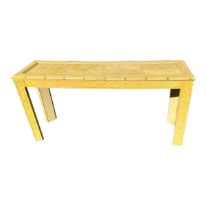 1970s Vintage Hollywood Regency Faux Bamboo Pencil Reed Console Table