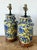 Wood Vintage Boho Blue Rose Glazed Ceramic Vase Lamps - A Pair For Sale - Image 7 of 12