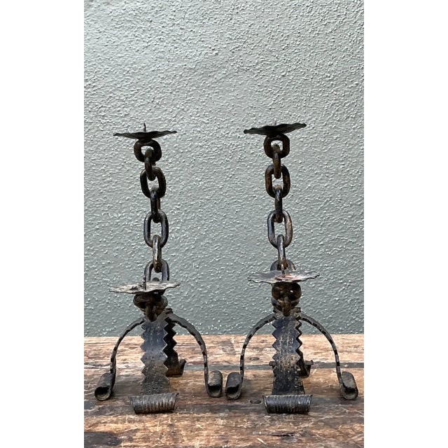 Vintage Wrought Iron Chain Candle Holders For Sale - Image 9 of 12