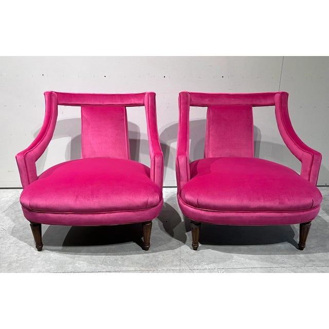 Pair of Chairs Open Arm Lounge Chairs by Silver Craft Furniture Company Gaston Y Daniela Pink Velvet For Sale - Image 12 of 12