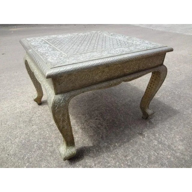 English Vintage Anglo-Indian Silver Metal Clad Table For Sale - Image 3 of 8