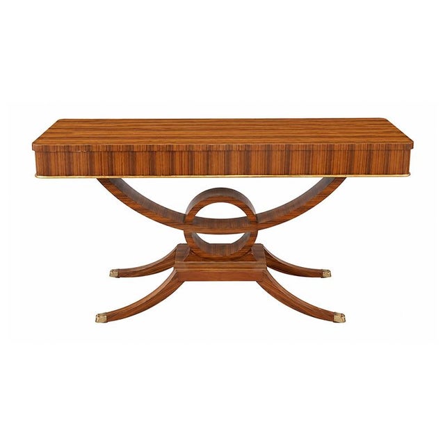 Art Deco Console Table in Burl and Brass, 1980s For Sale - Image 6 of 6