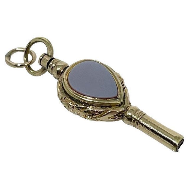 19th Century Brass and Gold Watch-Key with Agate and Heliotrope Stones For Sale - Image 5 of 5