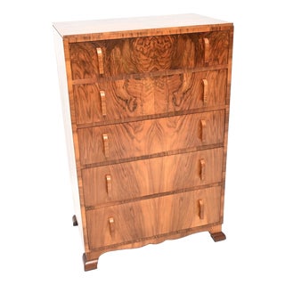Art Deco Figured Walnut Chest of Drawers, 1930s For Sale