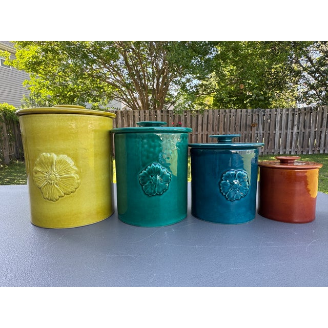 1960s Glazed Ceramic Pottery Kitchen Canisters Made in Italy - Set of 4 For Sale - Image 16 of 16