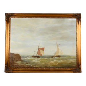 Early 20th Century Framed Oil on Board Nautical Sailing Ships Seascape
