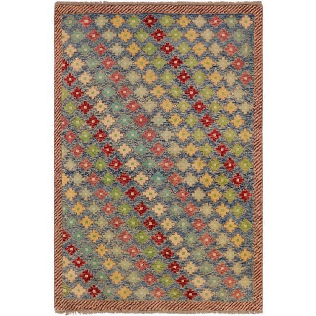 Contemporary Contemporary Balochi Blue/Red Wool Rug - 4'1''x6'0'' For Sale - Image 3 of 11