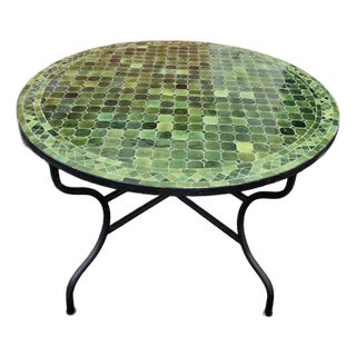 48" Handcrafted Tamegroute Green Moroccan Mosaic Table For Sale