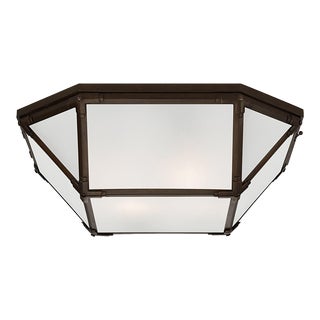 Suzanne Kasler for Visual Comfort Signature Morris Large Flush Mount in Antique Zinc with Frosted Glass For Sale