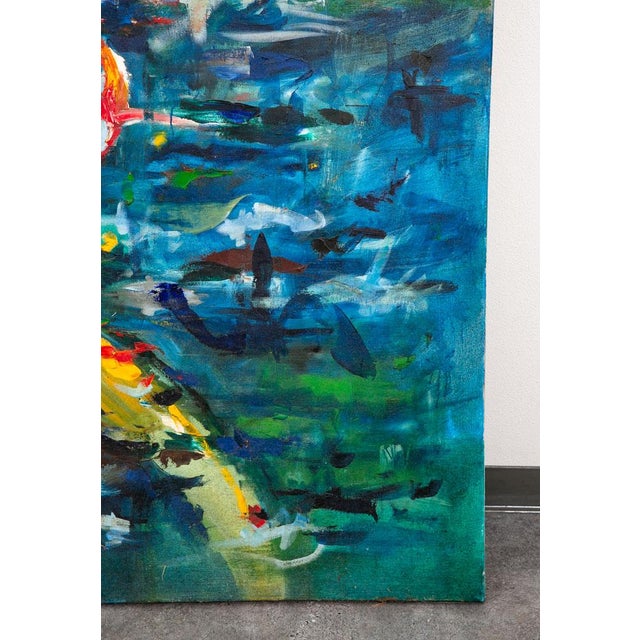 Textile Mid 20th Century Oil Painting Koi Fish Textured Signed Romero Abstract Large 6'x7' For Sale - Image 7 of 12