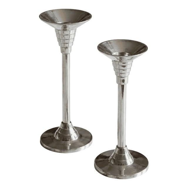 Art Deco Aluminum Candlesticks, 1970s, Set of 2 For Sale