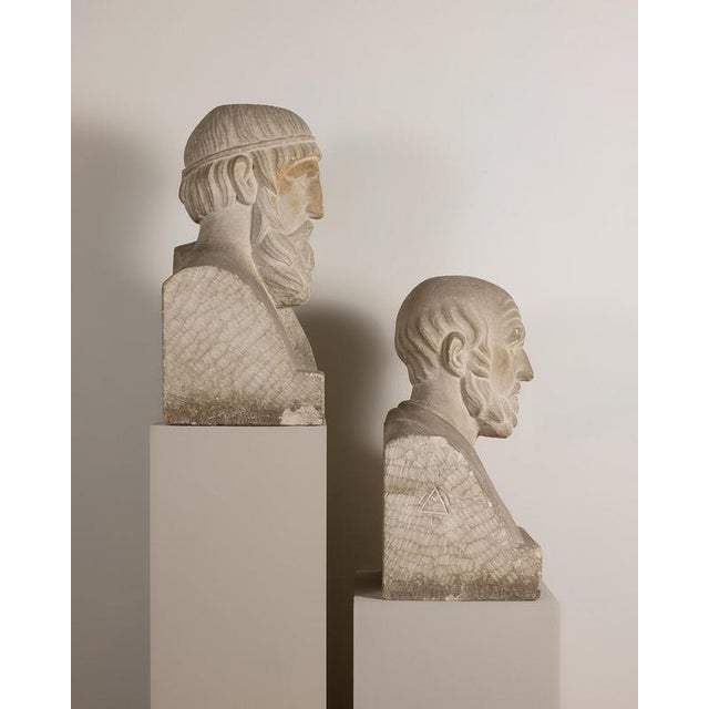 French School, Asclepius and Hippocrates, 1890, Stone, Set of 2 For Sale - Image 3 of 9