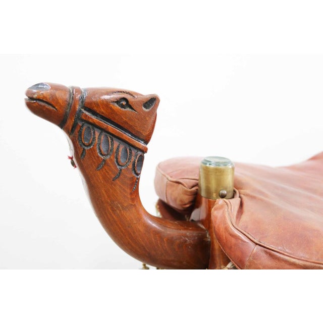 Vintage Egyptian Camel Saddle Stool in Leather and Wood, 1950s For Sale - Image 4 of 11