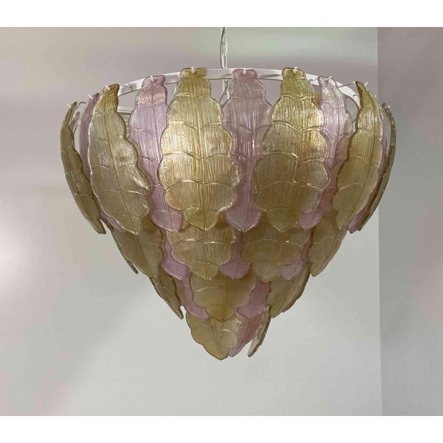 Italian Art Deco Gold and Pink Murano Glass Chandelier, 2000s For Sale - Image 6 of 15