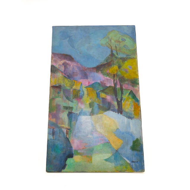 Mid-Century Modern Vintage Pastoral Landscape Painting Signed, 1960's For Sale - Image 3 of 12