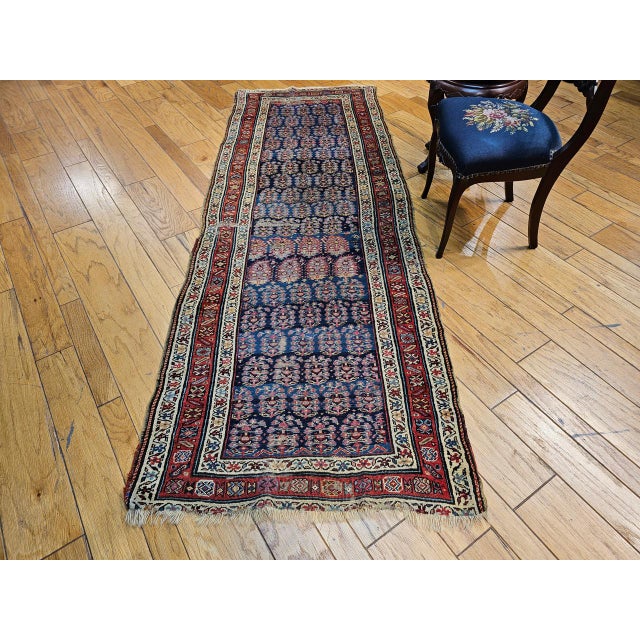 19th Century Persian Bidjar Runner, Hand-Knotted Wool, Allover Paisley Pattern, Blue & Red, 3x9 For Sale - Image 13 of 14