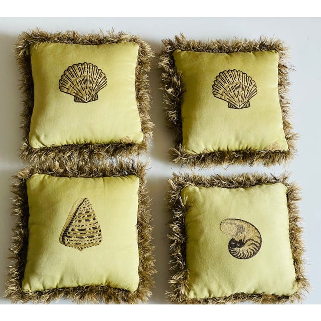 4 Lovely Brocade Sea Shell Pillows With Fringes For Sale In Miami - Image 6 of 8