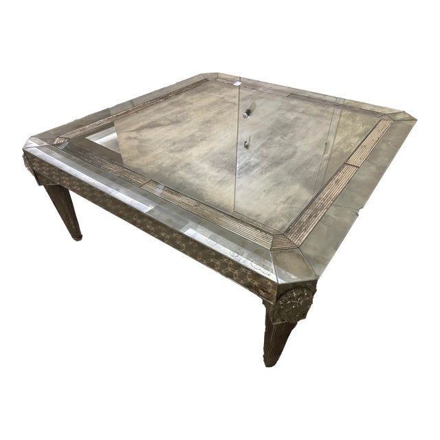 1990s Smoke Mirrored Square Coffee Table For Sale