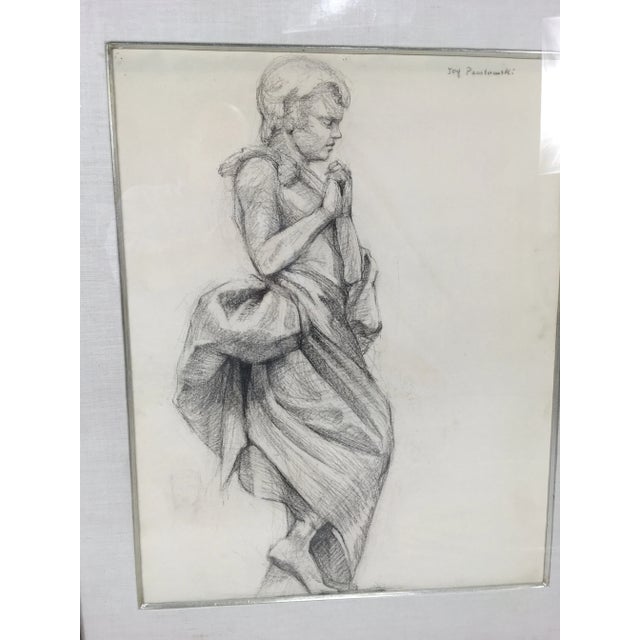 Textile Academy Style Woman in Classical Dress Pencil Drawing. For Sale - Image 7 of 11