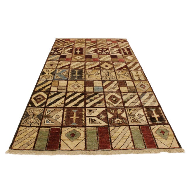 Boho Chic Gabbeh Brown/Green Wool Rug - 3'11'' X 5'7'' For Sale In New York - Image 6 of 10
