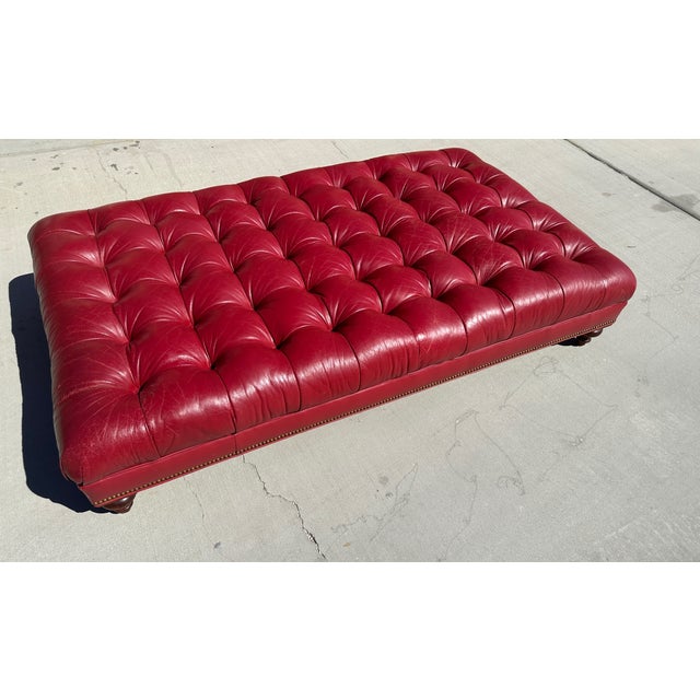 Charles Stewart Large Tufted Red Leather Ottoman/Coffee Table Chairish