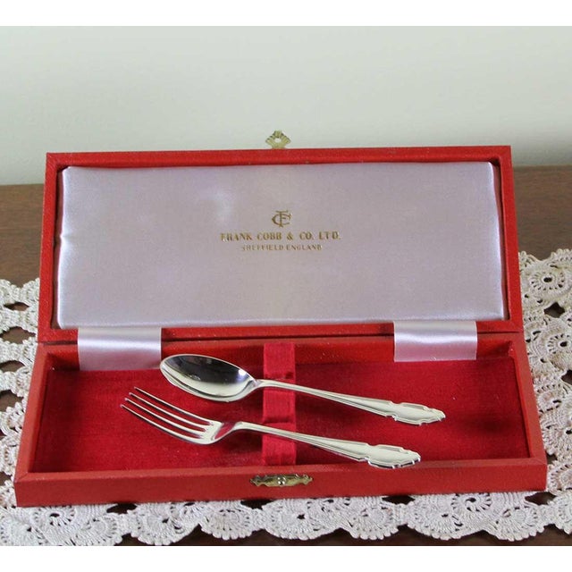 1970’s Vintage/New Silverplate Child Silver Set: Spoon & Fork by Frank Cobb & Co. For Sale - Image 4 of 6