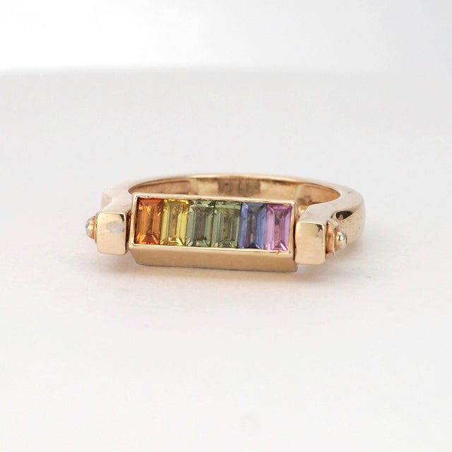 Twistable 14k Yellow Gold Diamond Multi Sapphire Ring 0.27 Carats Size 6.75 For Sale - Image 17 of 18