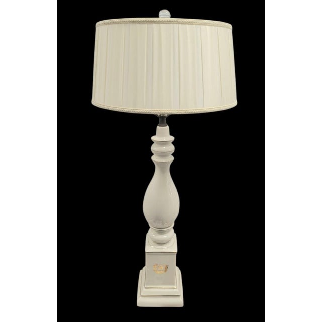 Traditional Vintage Traditional Wheat Crest Lenox Style White Gold Extra Tall Turned Table Lamps- A Pair For Sale - Image 3 of 10