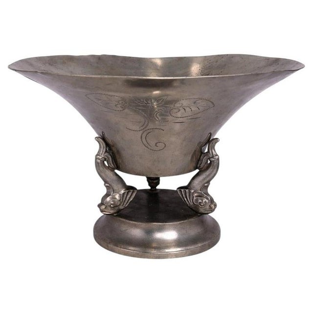Metal Swedish Art Deco Sculptural Pewter Bowl from GAB, 1931 For Sale - Image 7 of 7